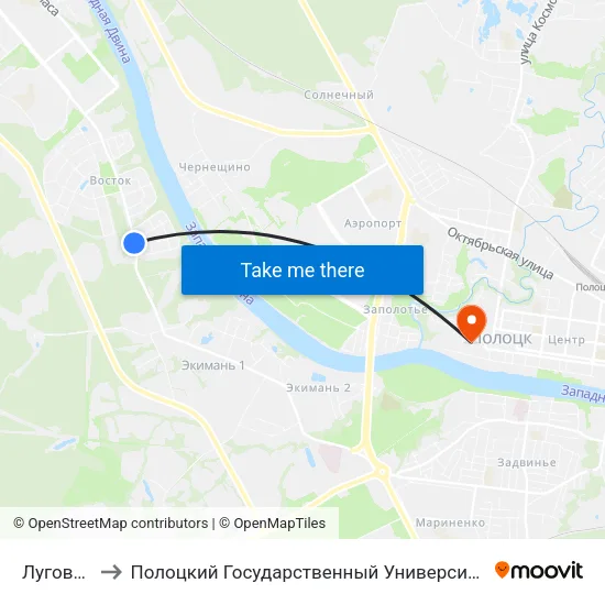 Луговая to Полоцкий Государственный Университет map