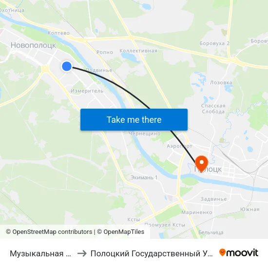 Музыкальная Школа to Полоцкий Государственный Университет map