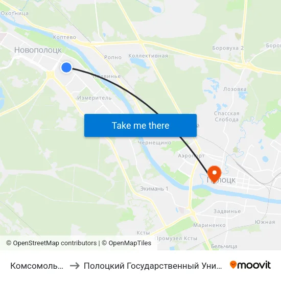 Комсомольская to Полоцкий Государственный Университет map