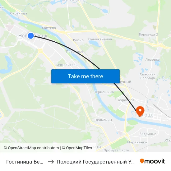Гостиница Беларусь to Полоцкий Государственный Университет map