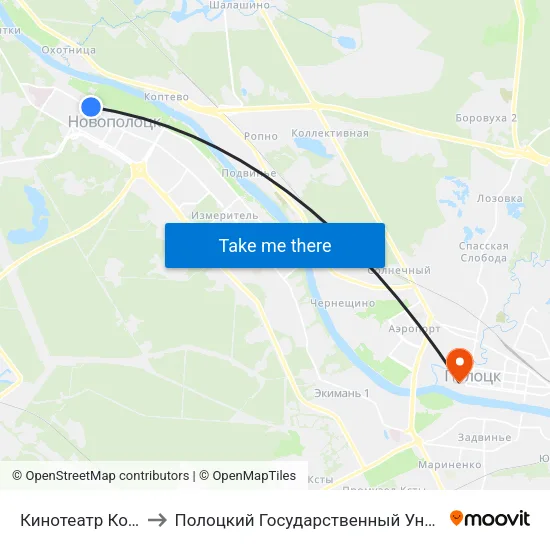 Кинотеатр Космос to Полоцкий Государственный Университет map