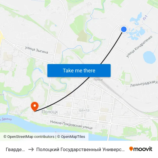 Гвардеец to Полоцкий Государственный Университет map