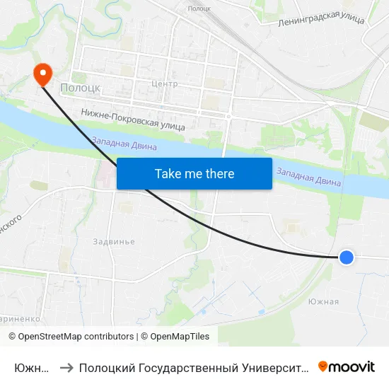 Южная to Полоцкий Государственный Университет map