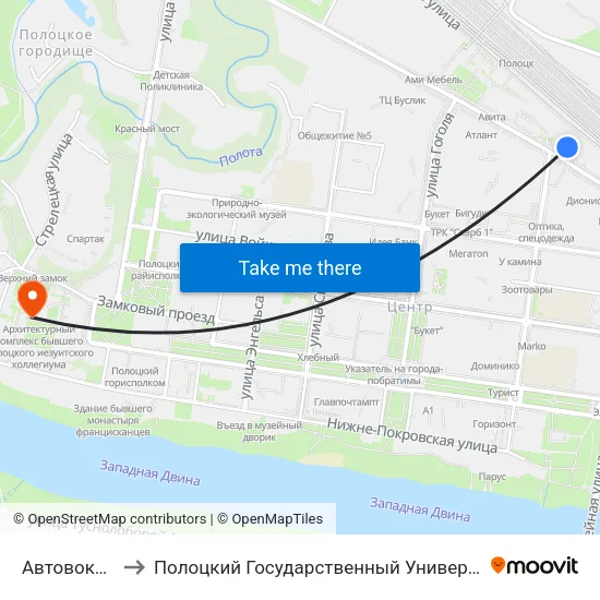 Автовокзал to Полоцкий Государственный Университет map