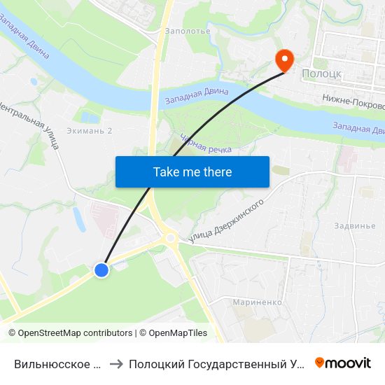 Вильнюсское Шоссе to Полоцкий Государственный Университет map