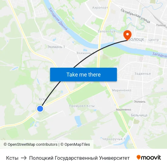 Ксты to Полоцкий Государственный Университет map