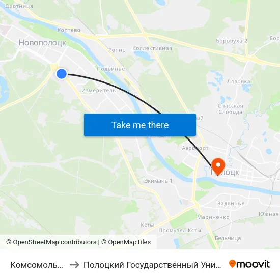 Комсомольская to Полоцкий Государственный Университет map