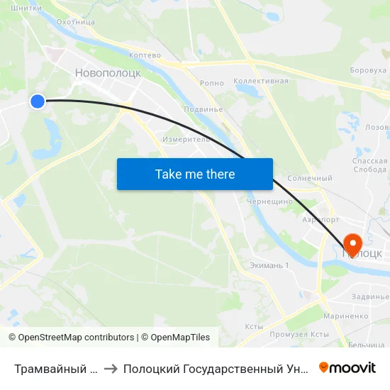 Трамвайный Парк to Полоцкий Государственный Университет map