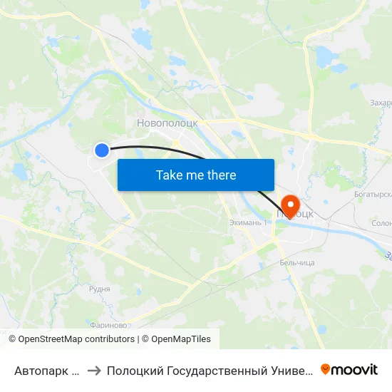 Автопарк №6 to Полоцкий Государственный Университет map