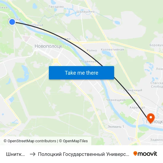 Шнитки-1 to Полоцкий Государственный Университет map