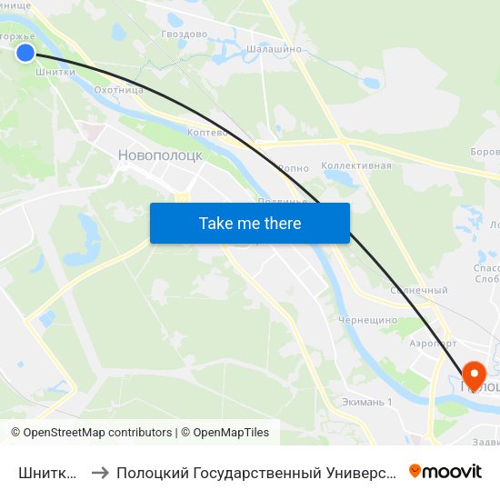 Шнитки-2 to Полоцкий Государственный Университет map