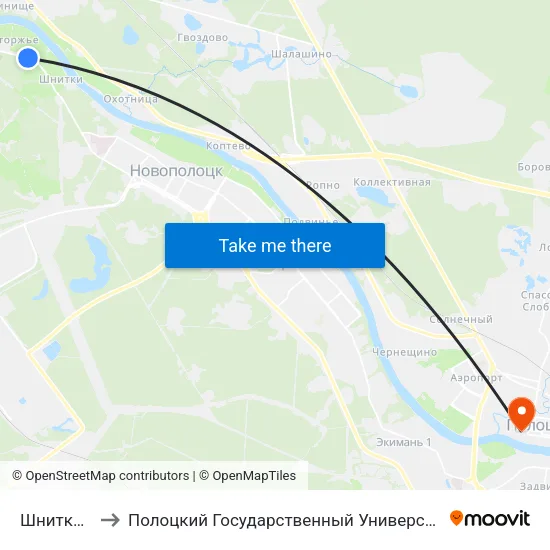 Шнитки-2 to Полоцкий Государственный Университет map