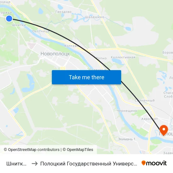 Шнитки-2 to Полоцкий Государственный Университет map
