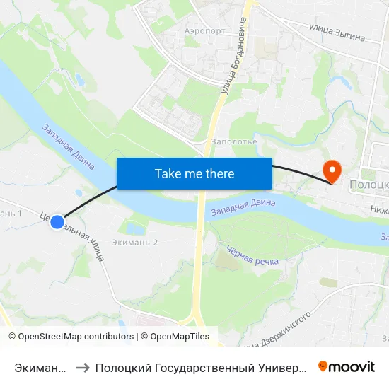 Экимань-2 to Полоцкий Государственный Университет map