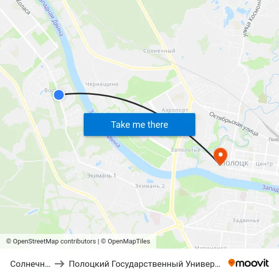 Солнечная to Полоцкий Государственный Университет map