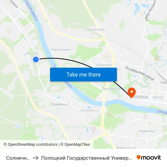 Солнечная to Полоцкий Государственный Университет map