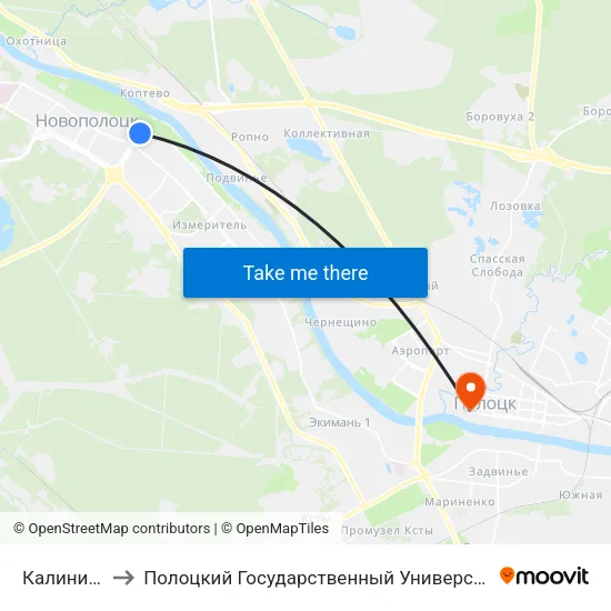 Калинина to Полоцкий Государственный Университет map