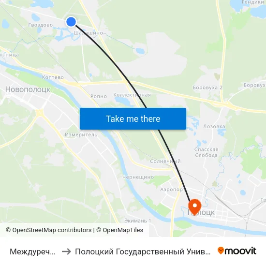 Междуречье-2 to Полоцкий Государственный Университет map