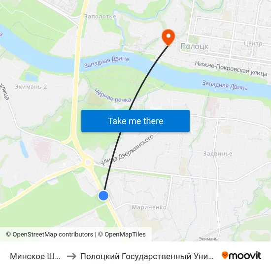 Минское Шоссе to Полоцкий Государственный Университет map