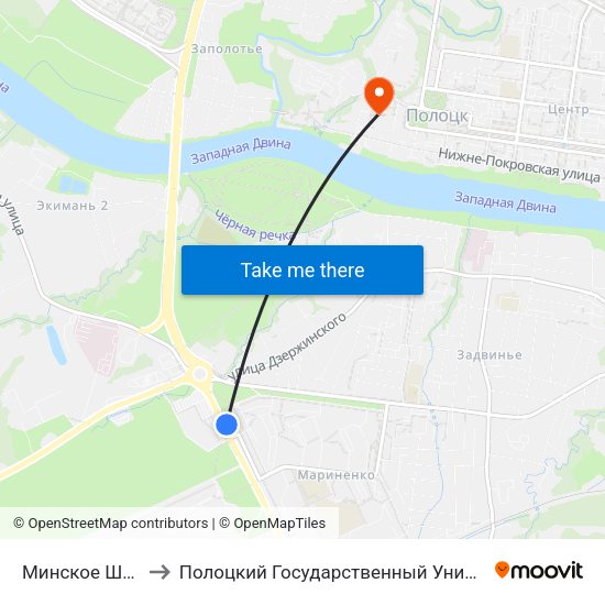 Минское Шоссе to Полоцкий Государственный Университет map