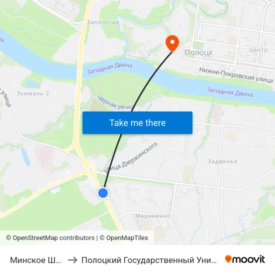 Минское Шоссе to Полоцкий Государственный Университет map
