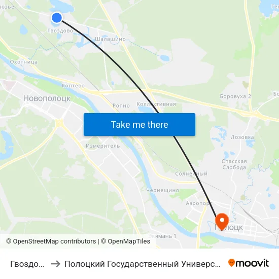 Гвоздово to Полоцкий Государственный Университет map
