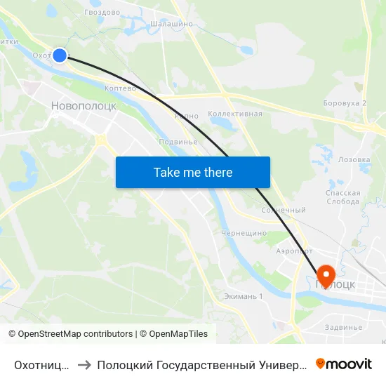 Охотница-1 to Полоцкий Государственный Университет map