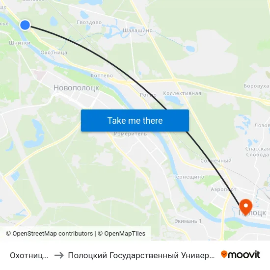 Охотница-2 to Полоцкий Государственный Университет map