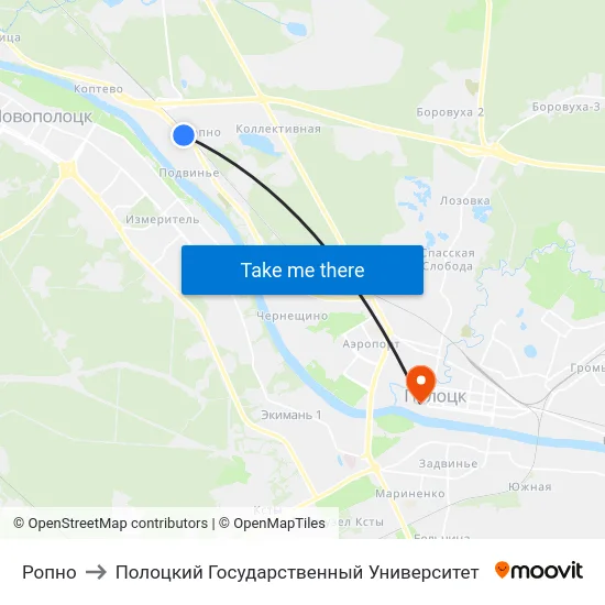 Ропно to Полоцкий Государственный Университет map