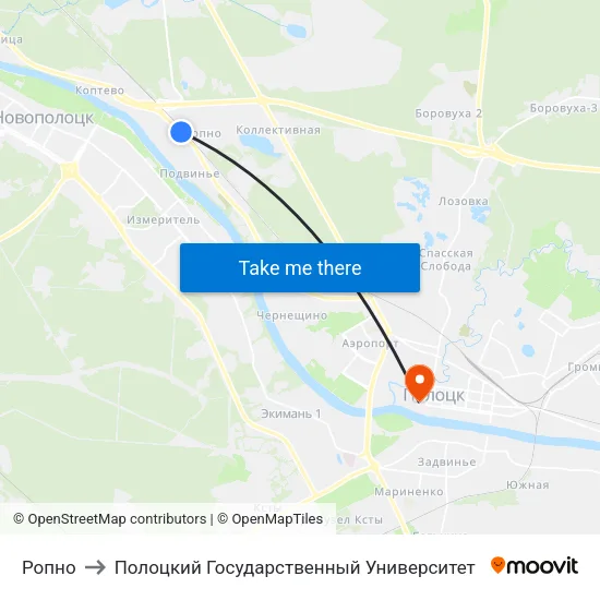 Ропно to Полоцкий Государственный Университет map