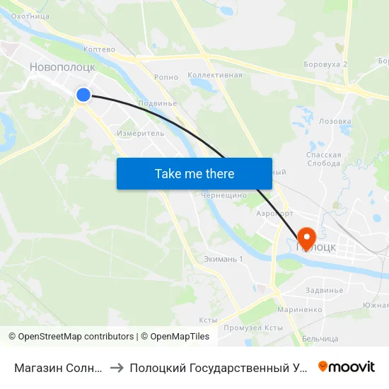 Магазин Солнечный to Полоцкий Государственный Университет map