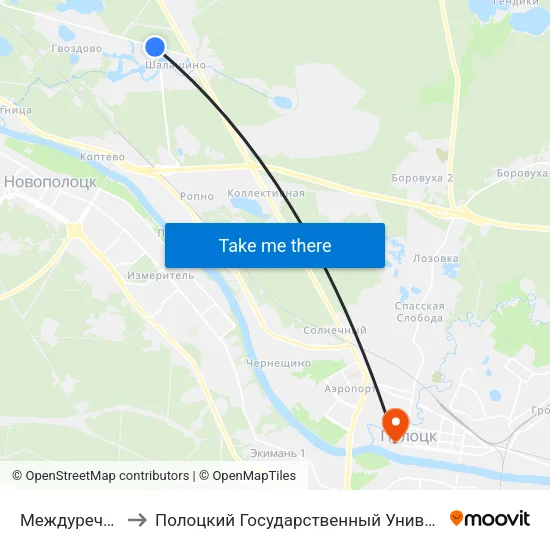 Междуречье-1 to Полоцкий Государственный Университет map