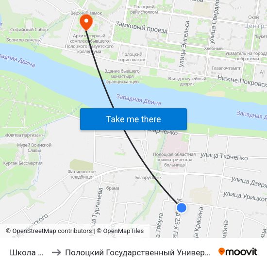 Школа №3 to Полоцкий Государственный Университет map