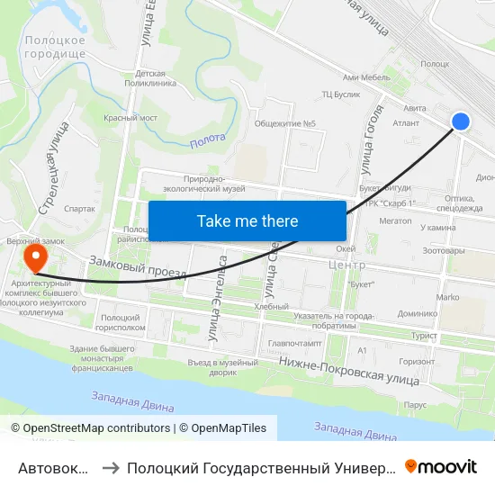 Автовокзал to Полоцкий Государственный Университет map