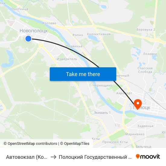 Автовокзал (Конечная) to Полоцкий Государственный Университет map