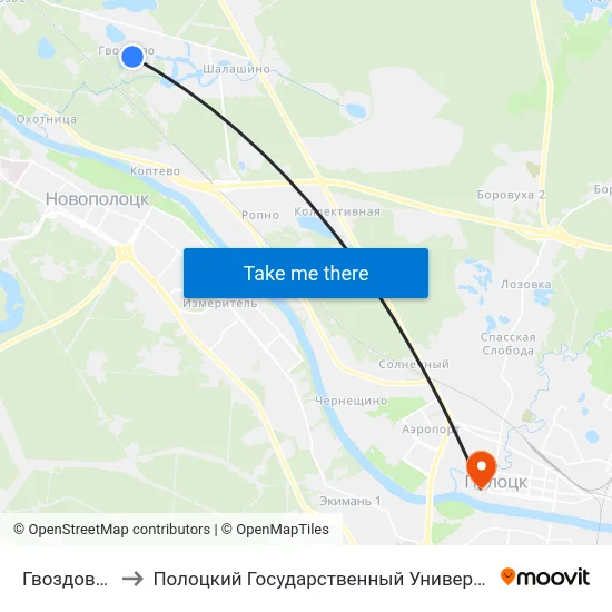 Гвоздово-2 to Полоцкий Государственный Университет map