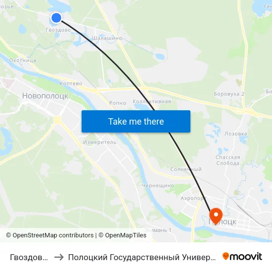 Гвоздово-1 to Полоцкий Государственный Университет map