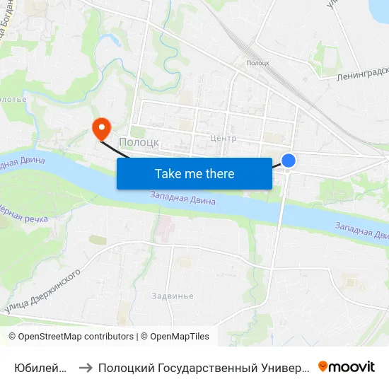 Юбилейная to Полоцкий Государственный Университет map
