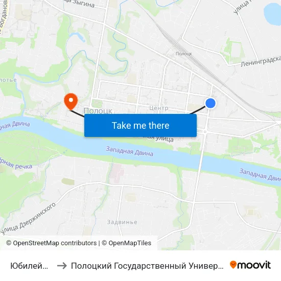 Юбилейная to Полоцкий Государственный Университет map