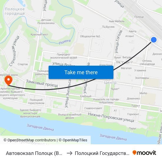 Автовокзал Полоцк (Высадка Пассажиров) to Полоцкий Государственный Университет map