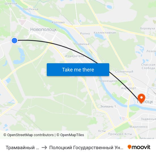 Трамвайный Парк to Полоцкий Государственный Университет map