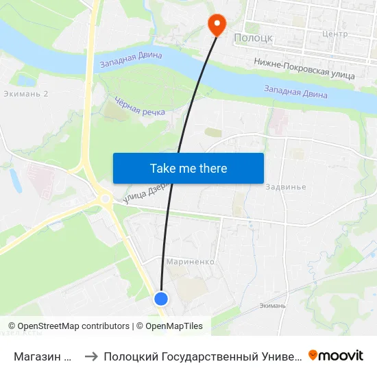 Магазин №23 to Полоцкий Государственный Университет map