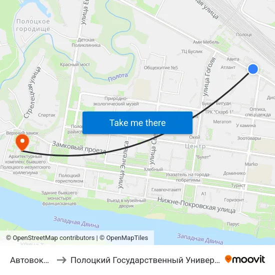 Автовокзал to Полоцкий Государственный Университет map