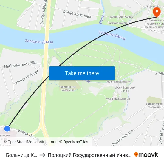 Больница Ксты to Полоцкий Государственный Университет map