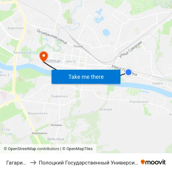 Гагарина to Полоцкий Государственный Университет map