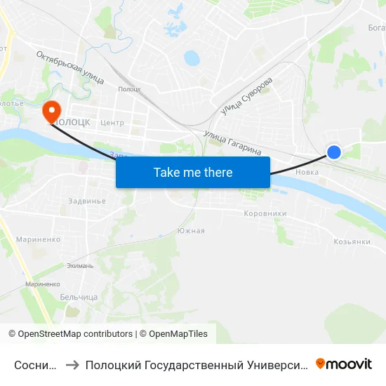 Сосница to Полоцкий Государственный Университет map