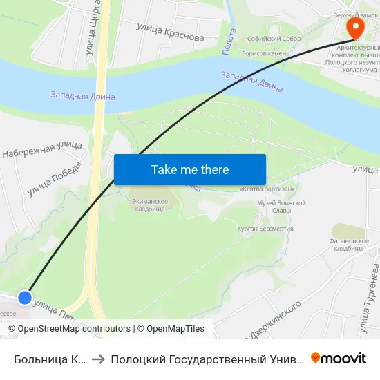 Больница Ксты to Полоцкий Государственный Университет map