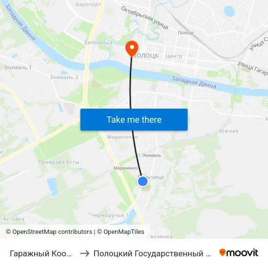 Гаражный Кооператив to Полоцкий Государственный Университет map