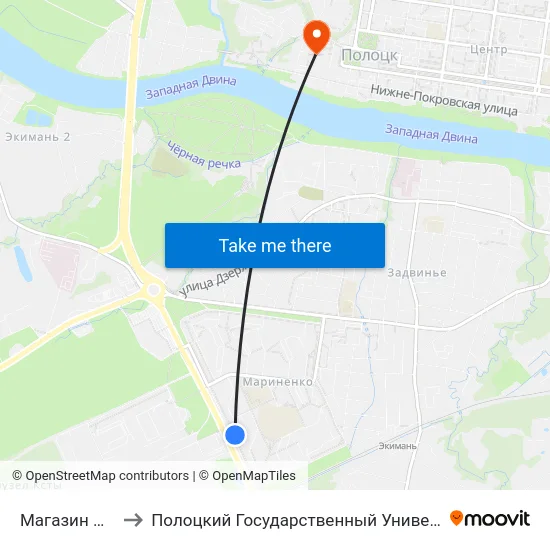 Магазин №23 to Полоцкий Государственный Университет map