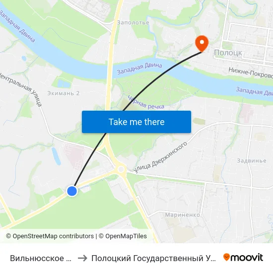 Вильнюсское Шоссе to Полоцкий Государственный Университет map